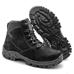 Hiking Boots Black Genuine Leather Combat Military Rock Zipper - Zalupe