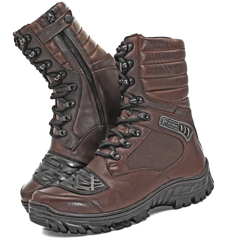 Motorcycle Boots Brown Leather Tactical Army Zipper Combat - Zalupe