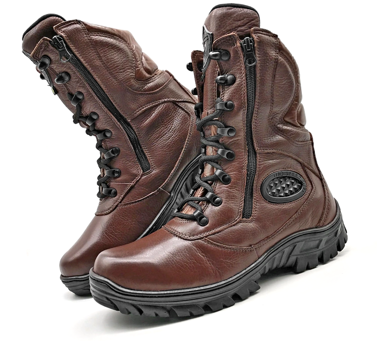 Combat Boots Brown Genuine Leather Tactical Military Zipper - Zalupe