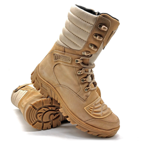 Combat Boots Tan Leather Tactical Army Zipper - Zalupe