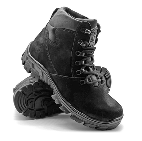 Hiking Boots Black Genuine Leather Combat Military Rock Zipper - Zalupe