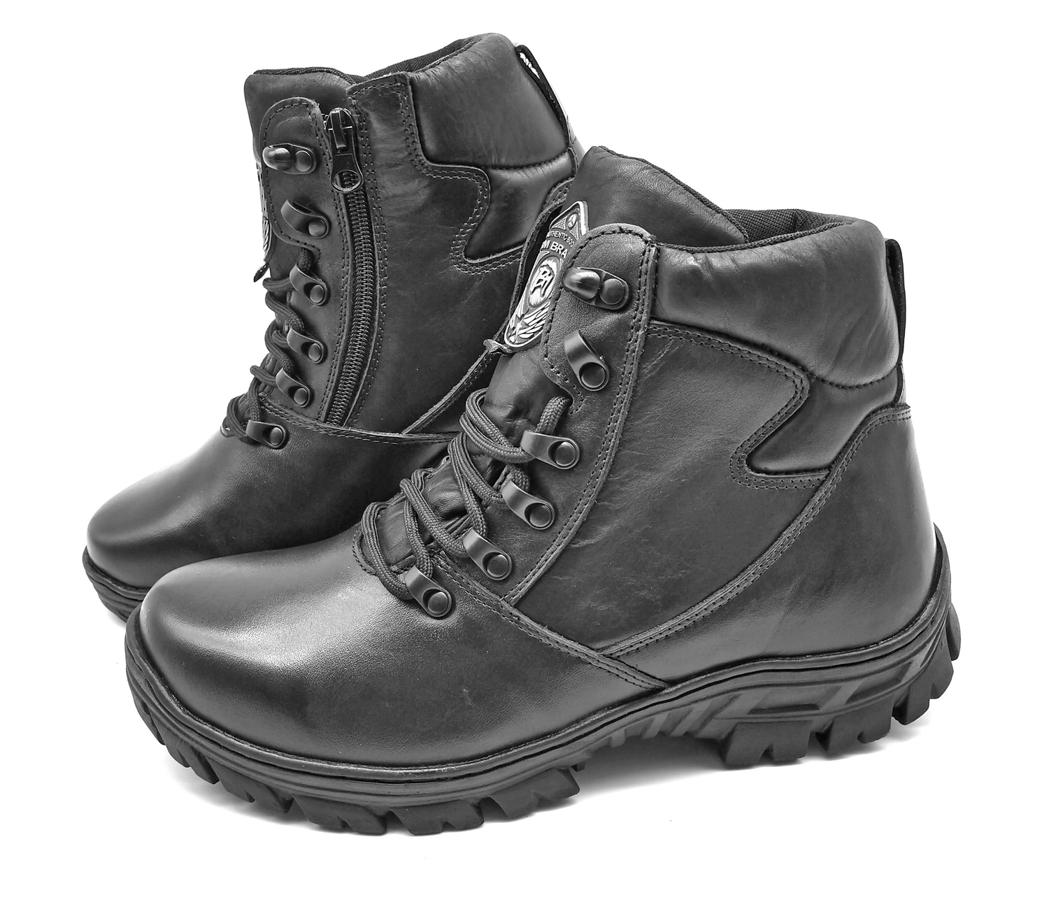 Combat Boots Black Leather Hiking Military Rock Zipper - Zalupe