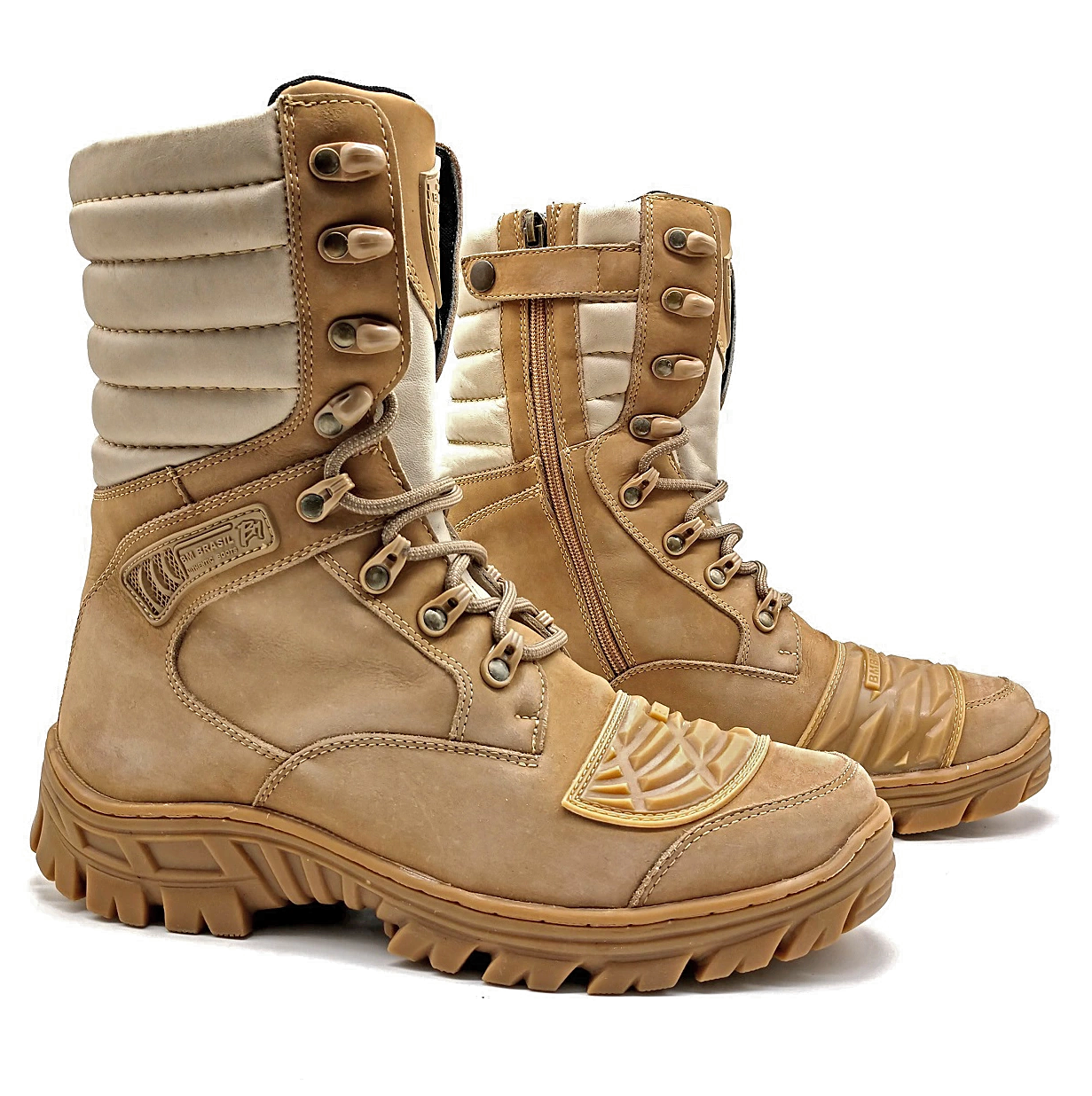 Combat Boots Tan Leather Tactical Army Zipper - Zalupe