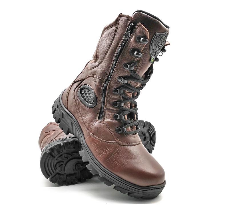 Combat Boots Brown Genuine Leather Tactical Military Zipper - Zalupe