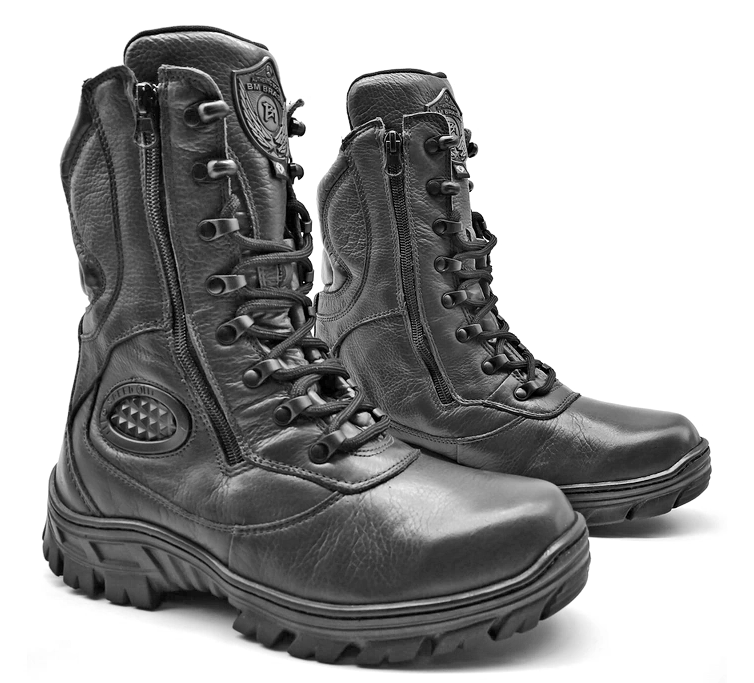 Combat Boots Black Leather Tactical Military Army Zipper - Zalupe