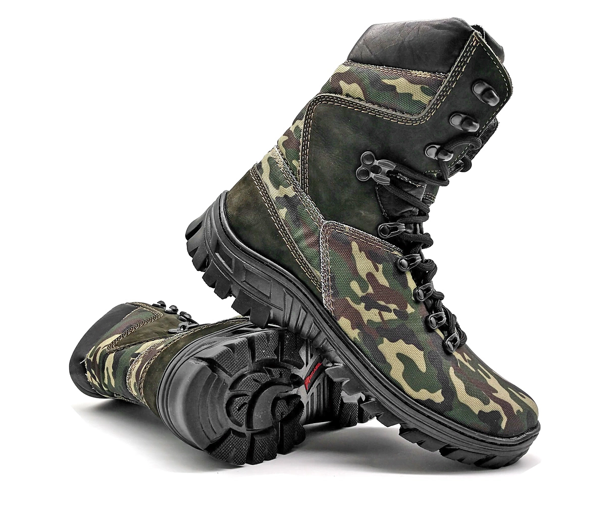 Tactical Boots Military Canvas and Leather Camouflaged Multicam Combat - Zalupe