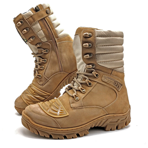 Combat Boots Tan Leather Tactical Army Zipper - Zalupe