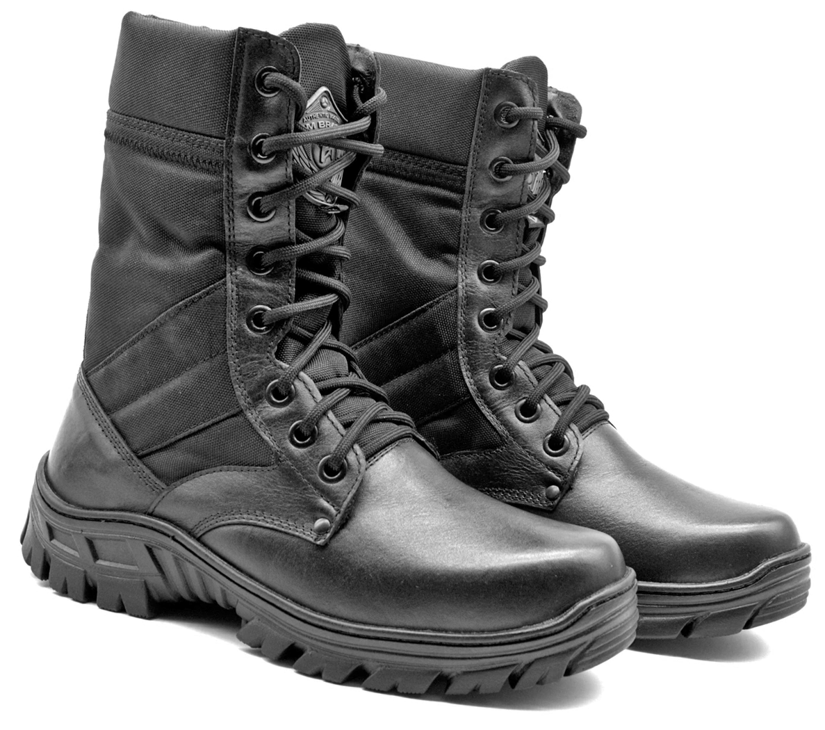 Tactical Boots Black Genuine Leather and Canvas Military Lace Up - Zalupe