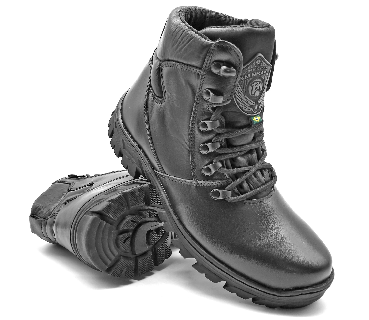 Combat Boots Black Leather Hiking Military Rock Zipper - Zalupe