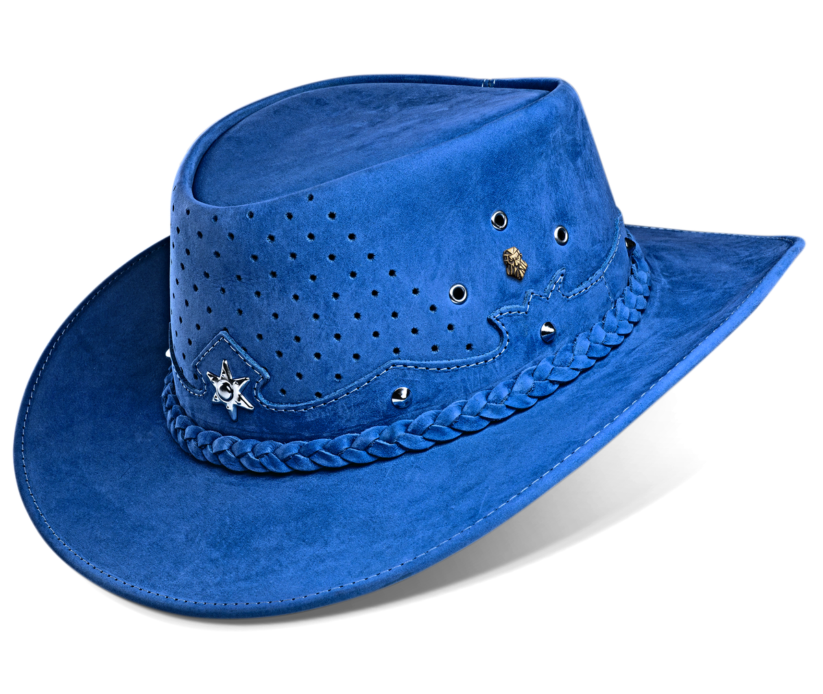 Cowboy Hat Western Blue Real Leather for Mens and Womens Australian Country Man Style - Zalupe