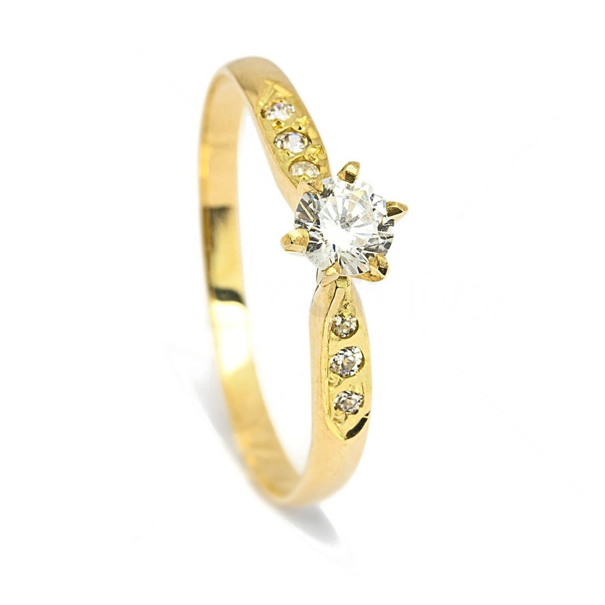 18k Yellow Gold Ring for Womens with Diamonds Solitary Marriage Engagement - Zalupe