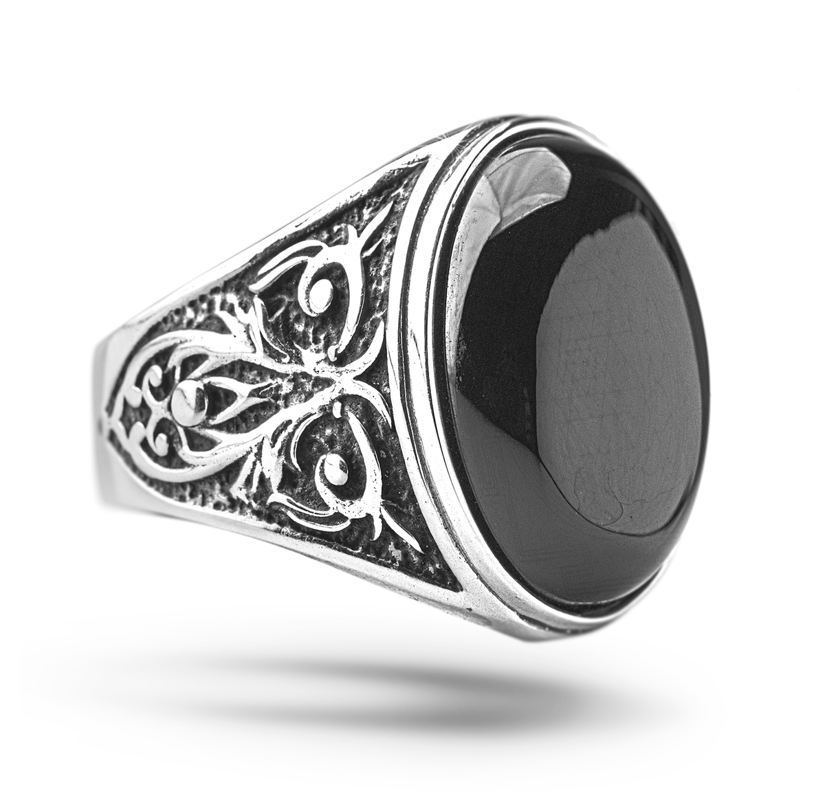 Silver Ring Natural Stone Black Agate Lucky Stone Super Powerful - Zalupe