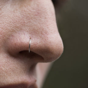 Nose Ring 18K Solid White Gold Hoop Thin Delicate Piercing - Zalupe