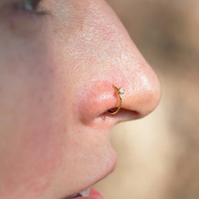 Nose Ring with Diamond and 18K Solid Yellow Gold 20 Gauge Hoop for Mens and Womens - Zalupe