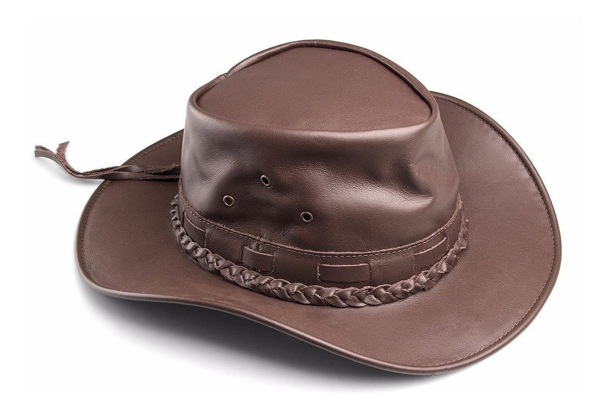 Cowboy Hat Western Coffee Real Leather for Mens and Womens Fisherman Style - Zalupe
