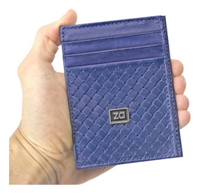 Card Holder Wallet Blue Leather Slim Case - Zalupe