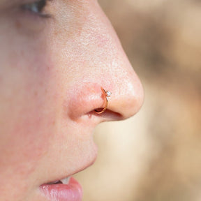 Nose Ring with Diamond and 18K Solid Rose Gold 20 Gauge Hoop for Mens and Womens - Zalupe
