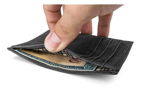 Wallet Small Slim Black Fossile Zalupe Genuine Leather Document Holder Fashion - Zalupe