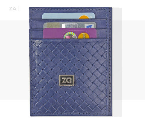 Card Holder Wallet Blue Leather Slim Case - Zalupe