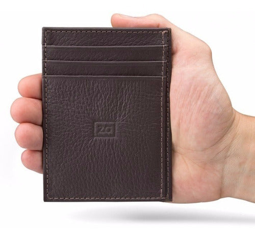 Wallet Small Slim Coffee Zalupe Genuine Leather Document Holder Fashion - Zalupe