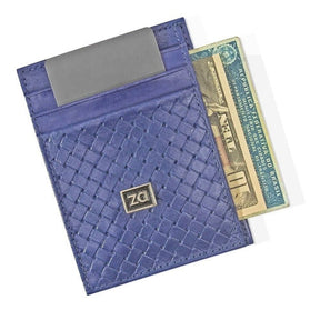 Card Holder Wallet Blue Leather Slim Case - Zalupe