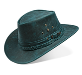 Cowboy Hat Western Blue Real Leather for Mens and Womens Vintage Australian Style - Zalupe