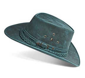 Cowboy Hat Western Blue Real Leather for Mens and Womens Vintage Australian Style - Zalupe