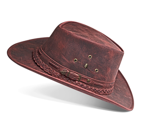 Cowboy Hat Western Vintage Red Leather for Mens and Womens Australian Style - Zalupe