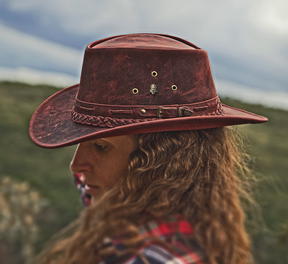 Cowboy Hat Western Vintage Red Leather for Mens and Womens Australian Style - Zalupe