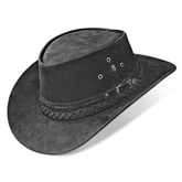 Kids Cowboy Hat Black Leather Outback Western - Zalupe