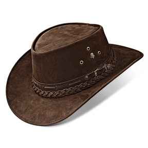 Kids Cowboy Hat Dark Brown Leather Outback Western - Zalupe