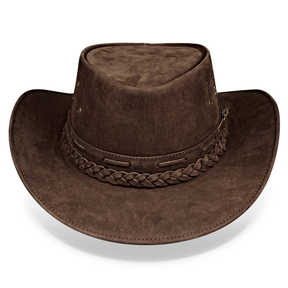 Kids Cowboy Hat Dark Brown Leather Outback Western - Zalupe