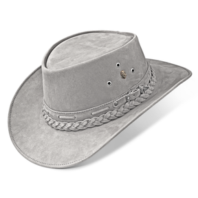 Cowboy Hat Gray Leather Cowgirl Australian Style for Womens and Mens Outback - Zalupe