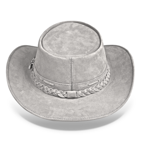 Cowboy Hat Gray Leather Cowgirl Australian Style for Womens and Mens Outback - Zalupe