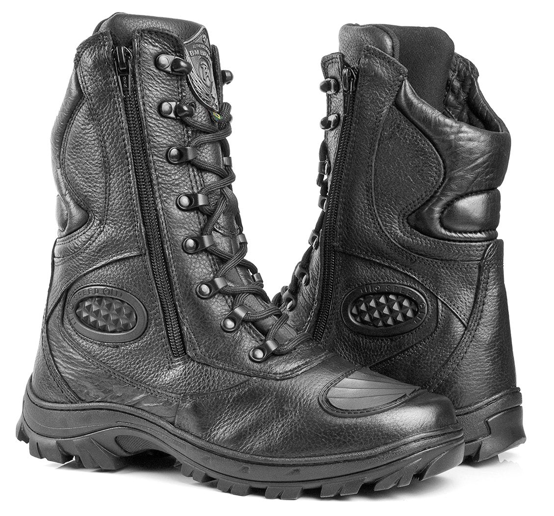 Combat Boots Tactical Black Leather with Zipper - Zalupe