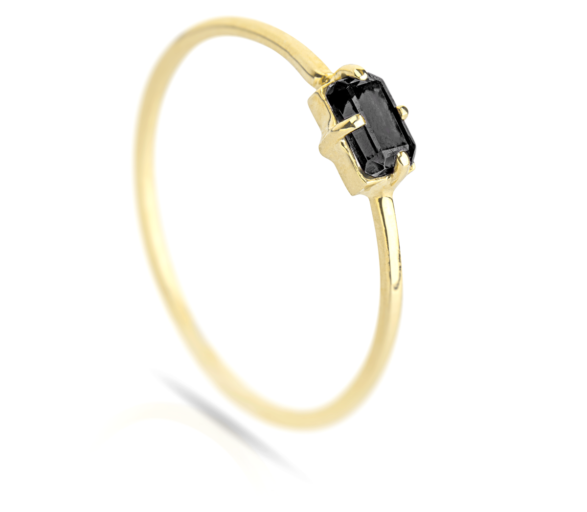 10k Solid Yellow Gold Ring Black Agate Stone Thin - Zalupe