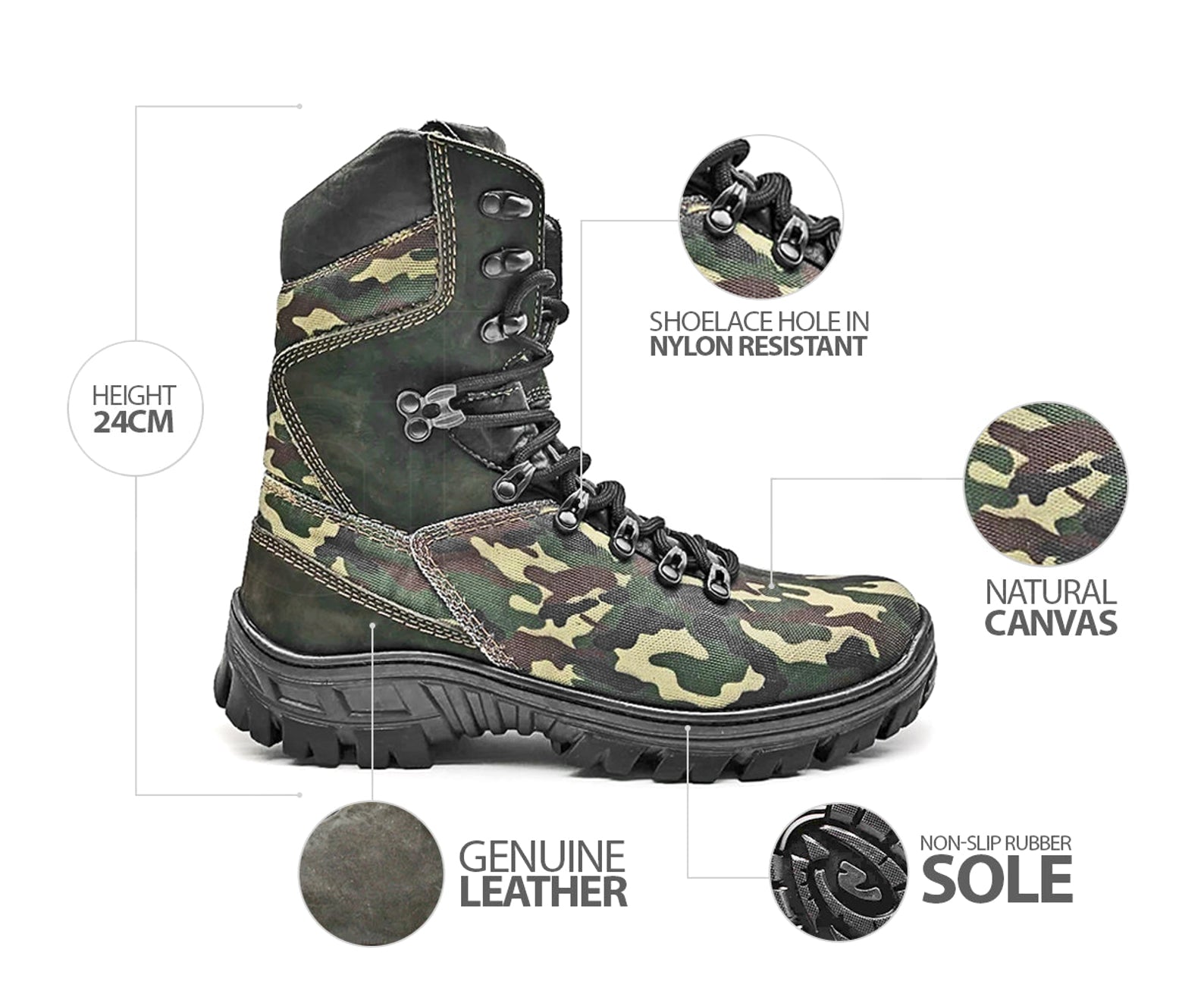 Tactical Boots Military Canvas and Leather Camouflaged Multicam Combat - Zalupe