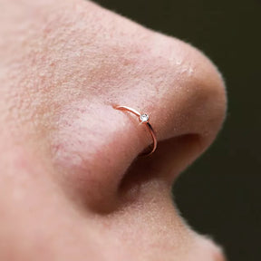 Nose Ring Diamond and 18k Solid Rose Gold Hoop 22g Jewelry - Zalupe