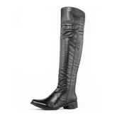 Over The Knee Leather Boots Low Heel - Zalupe