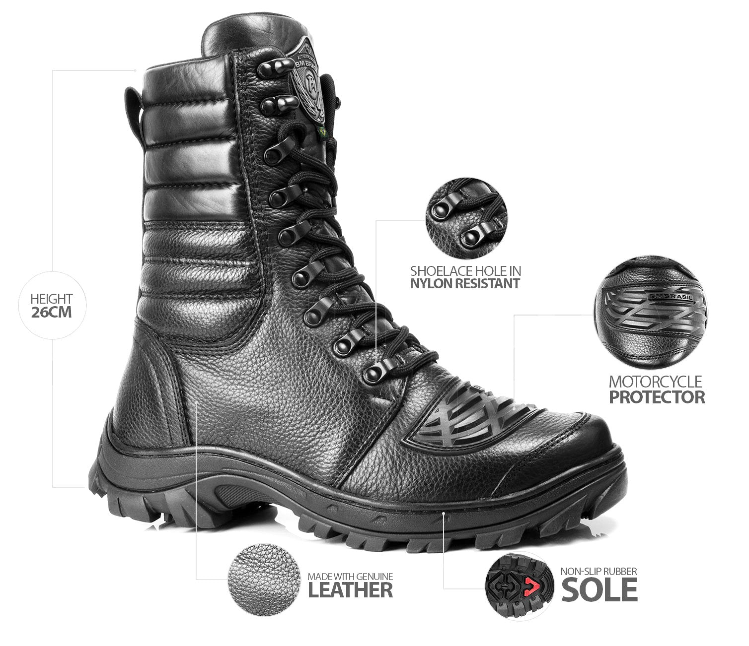 Tactical Boots Black Leather Motorcycle Lace Up Military Combat - Zalupe